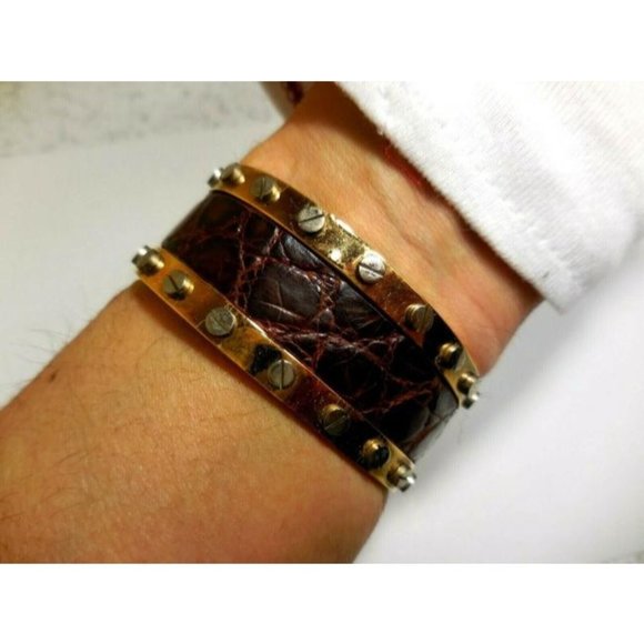 Dolce and Gabbana Brown Croc Gold Tone Cuff - Picture 7 of 11